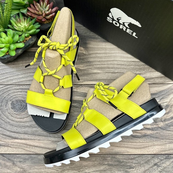 NIB Sorel Roaming Lace 8.5 Slingback Gladiator Flat Leather Sandals Black Pink - Picture 3 of 11